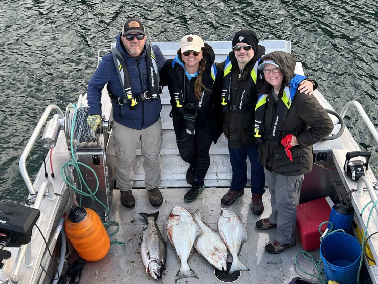 Halibut and King Salmon at the Treehouse Cove Lodge in Alaska, USA.